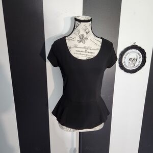 Joseph Ribkoff Black Short-Sleeve Peplum Top